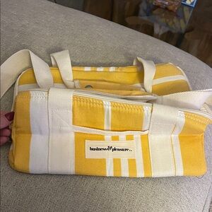 Business and Pleasure Yellow and White Striped Cooler